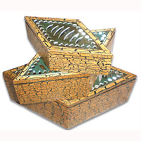 Set Of 3 Mosaic Jewelry Box, Handmade From Albesia Wood