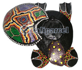 Turtle Ashtray, Handmade From Albesia Wood, Dot Art Painted