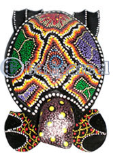Turtle Ashtray, Handmade From Albesia Wood, Dot Art Painted