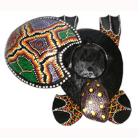 Turtle Ashtray, Handmade From Albesia Wood, Dot Art Painted