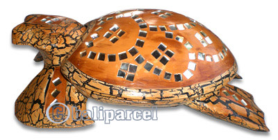Turtle Ashtray, Handmade From Albesia Wood And Mosaic