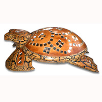 Turtle Ashtray, Handmade From Albesia Wood And Mosaic