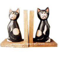 Wooden Bookends Cat, Set Of 2