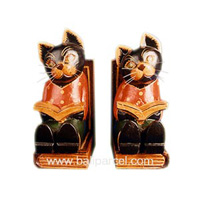 Wooden Bookends Cat, Set Of 2