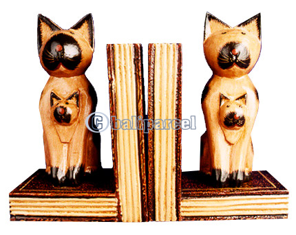 Wooden Bookends Cat, Set Of 2