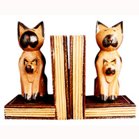 Wooden Bookends Cat, Set Of 2