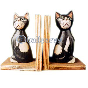 Wooden Bookends Cat, Set Of 2