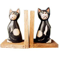 Wooden Bookends Cat, Set Of 2