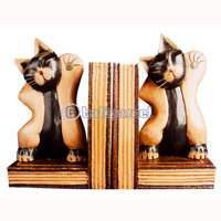 Wooden Bookends Cat, Set Of 2