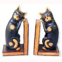 Wooden Bookends Cat, Set Of 2