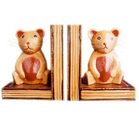 Wooden Bookends Cat, Set Of 2