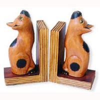 Wooden Bookends Cat, Set Of 2