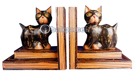 Wooden Bookends Cat, Set Of 2
