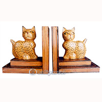 Wooden Bookends Cat, Set Of 2