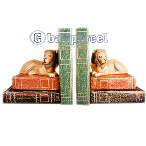 Wooden Bookends Lion, Set Of 2