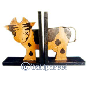 Wooden Bookends Cow, Set Of 2