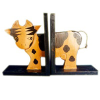 Wooden Bookends Cow, Set Of 2