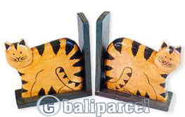 Wooden Bookends Cat, Set Of 2