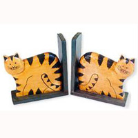 Wooden Bookends Cat, Set Of 2