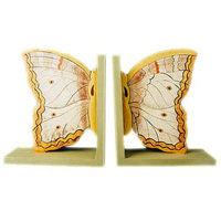 Wooden Bookends Batterfly, Set Of 2