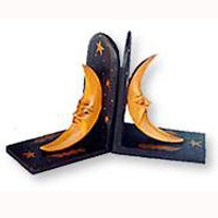 Wooden Bookends Sun & Moon, Set Of 2
