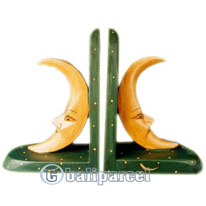 Wooden Bookends Sun & Moon, Set Of 2