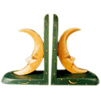 Wooden Bookends Sun & Moon, Set Of 2