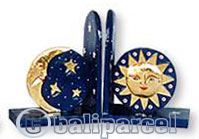Wooden Bookends Sun & Moon, Set Of 2