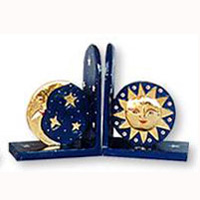 Wooden Bookends Sun & Moon, Set Of 2