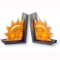 Wooden Bookends Sun & Moon, Set Of 2