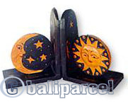Wooden Bookends Sun & Moon, Set Of 2