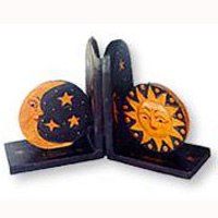 Wooden Bookends Sun & Moon, Set Of 2