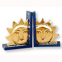 Wooden Bookends Sun & Moon, Set Of 2