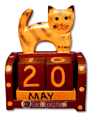 Calendar With Cat, Hadmade From Albesia Wood