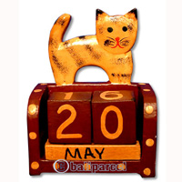 Calendar With Cat, Hadmade From Albesia Wood