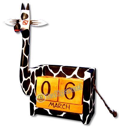 Calendar With Zebra, Hadmade From Albesia Wood