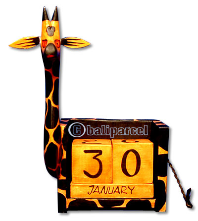 Calendar With Zebra, Hadmade From Albesia Wood