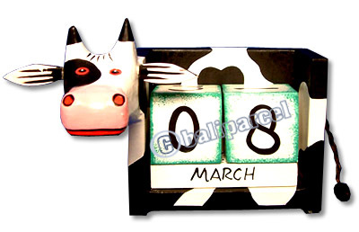 Calendar With Pig, Hadmade From Albesia Wood