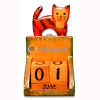 Calendar With Cat, Hadmade From Albesia Wood