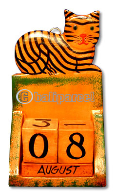 Calendar With Cat, Hadmade From Albesia Wood