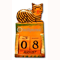 Calendar With Cat, Hadmade From Albesia Wood