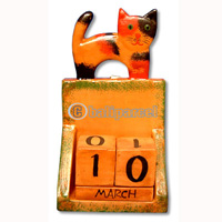 Calendar With Cat, Hadmade From Albesia Wood