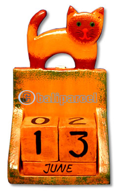 Calendar With Cat, Hadmade From Albesia Wood