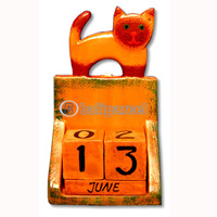 Calendar With Cat, Hadmade From Albesia Wood