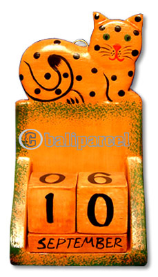 Calendar With Cat, Hadmade From Albesia Wood