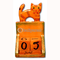Calendar With Cat, Hadmade From Albesia Wood