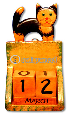 Calendar With Cat, Hadmade From Albesia Wood