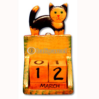 Calendar With Cat, Hadmade From Albesia Wood