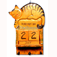 Calendar With Cat, Hadmade From Albesia Wood