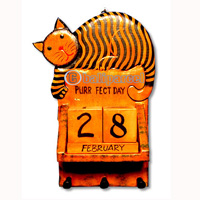 Calendar With Cat, Hadmade From Albesia Wood